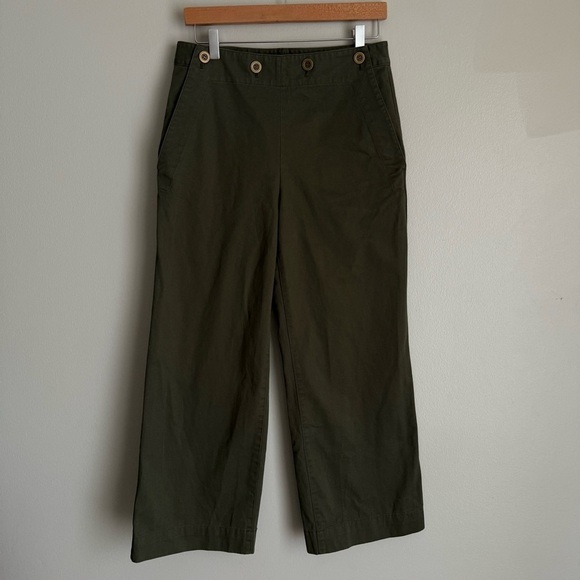THEORY women’s NAMID TS cropped cotton wide legs pants army green size 6 - Picture 4 of 9